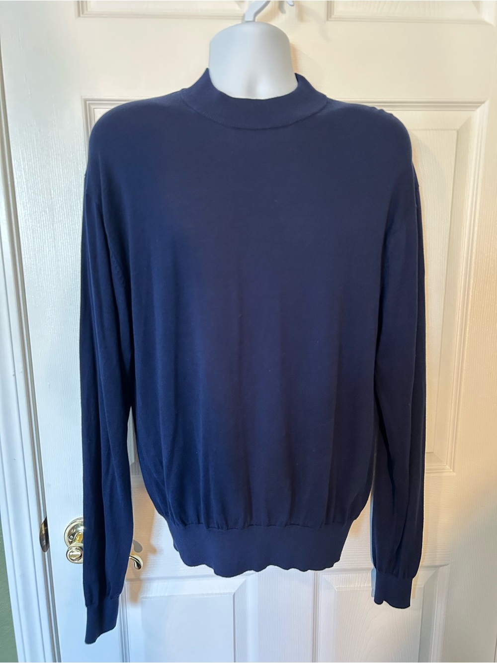 Norm Thompson Mens Navy Mock Neck Silk Cotton Sweater Size XL